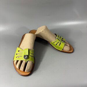 Authentic Salvatore Ferragamo Green/Tan Flat Thong Sandal, Size 8